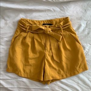 Yellow Linen High Rise A-line Shorts